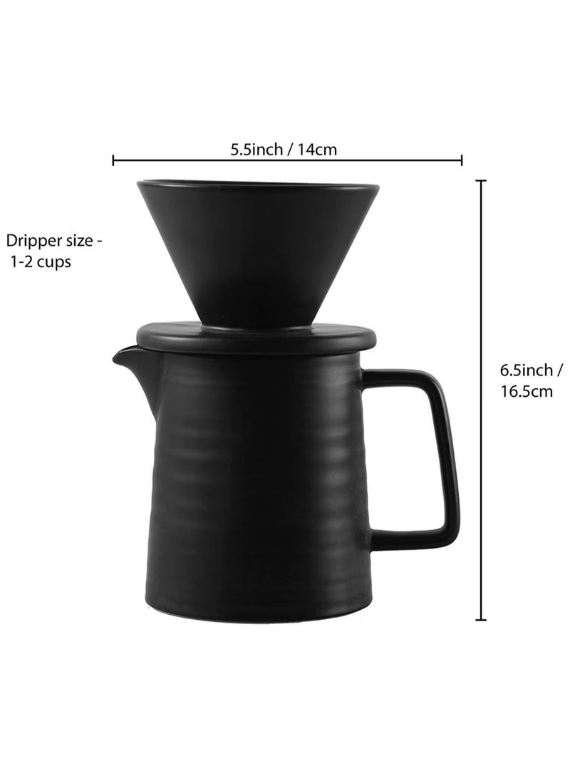 HOMESTAR Handmade Ceramic Pour Over Coffee Maker Set,Hand Brewing V60 Size 01 Cone Filter&500ml Pot, 1-2 Cup,Premium Black - Image 2